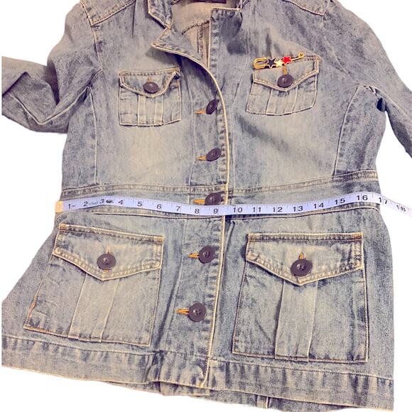 Me Jane - Denim Blue Jean jacket, hip length with tapered waist, vintage, Size:L - Picture 5 of 8